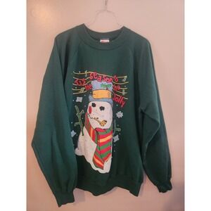Vintage Christmas Snowman Sweatshirt XXL Tis The Season To Be Jolly Green